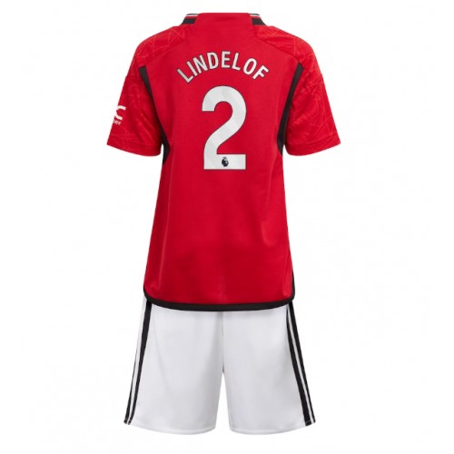 Fotballdrakt Barn Manchester United Victor Lindelof #2 Hjemmedraktsett 2023-24 Kortermet (+ Korte bukser)